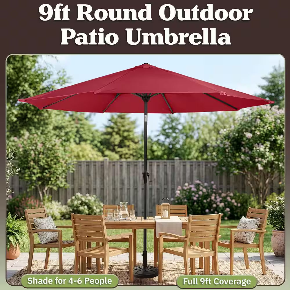 9 Ft. Outdoor Market Patio Umbrella with Base in Red