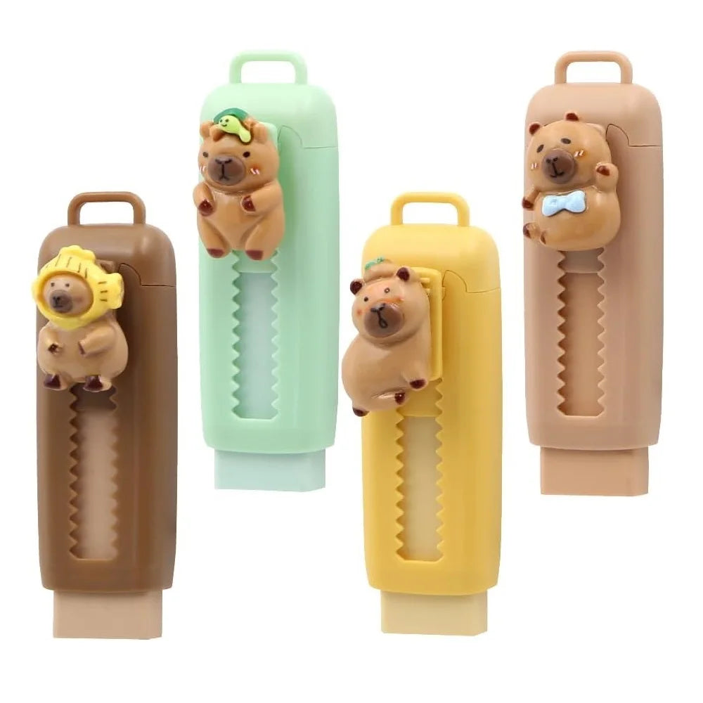 1/4Pcs Capybara Erasers Set Cartoon Design 4B Eraser Retractable for Drawing Exams Kids Students Back to School Stationery A3013