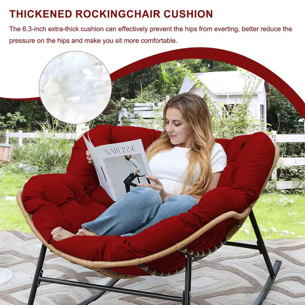 Waterproof Outdoor Rocking Chair Cushion, Only Cushion, 6.3 In. Patio Egg Chair Pad with Ties, Red Chair Cushion