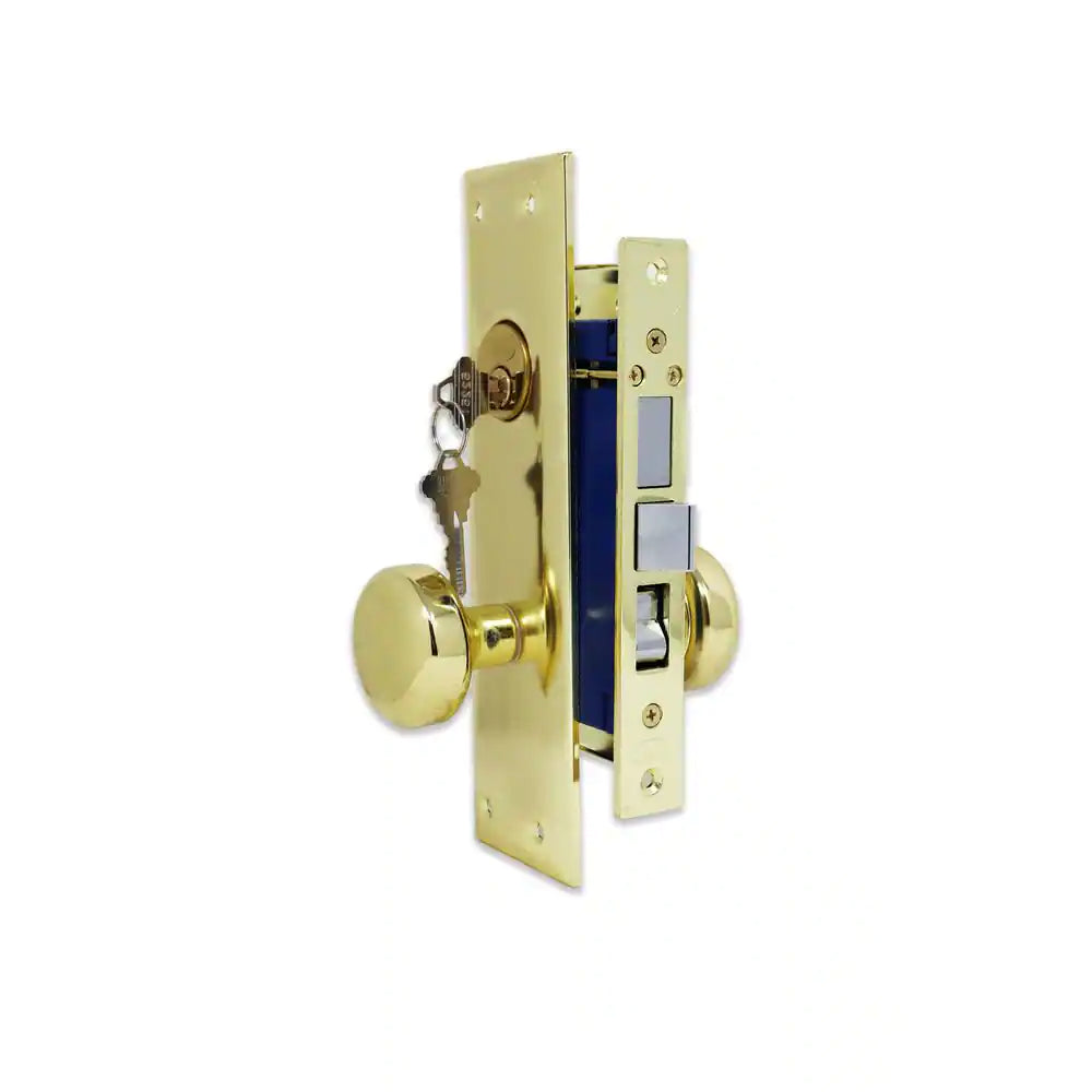 Brass Mortise Entry Left Hand Door Lock Set with 2.5 In. Backset, 2 SC1 Keys and Swivel Spindle