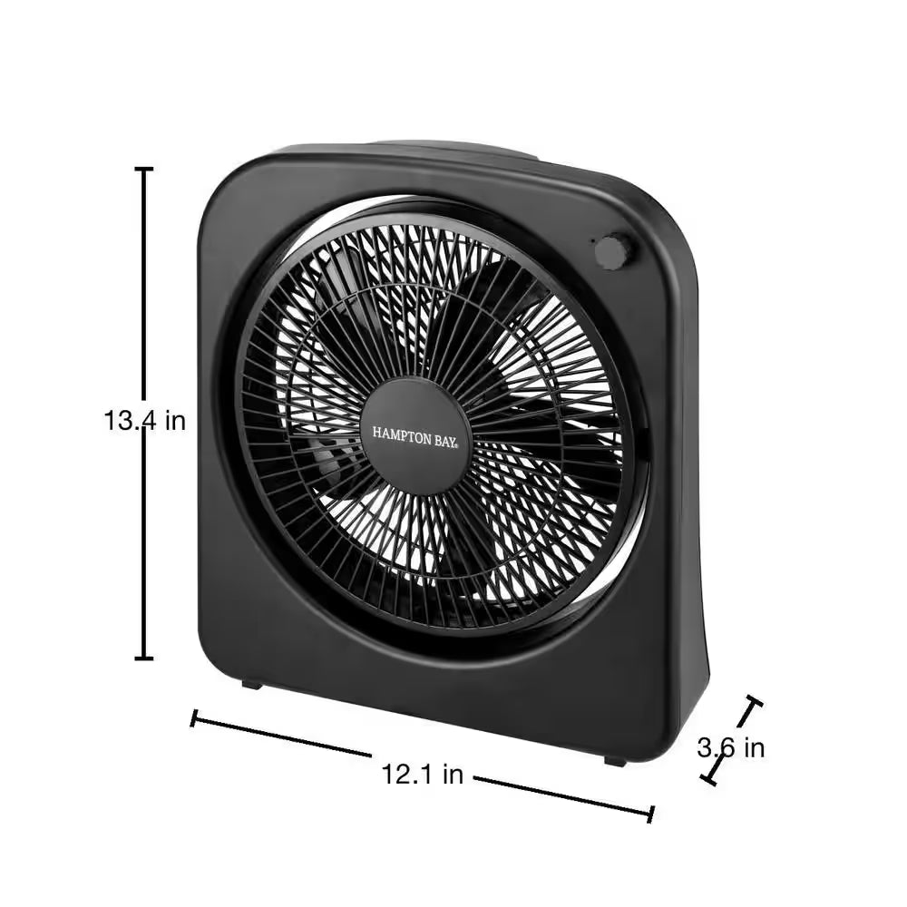 9 In. Multi-Speed Rechargable Box Fan in Black with Adjustable Head, Build-In Battery, and Usb-Type C Charging