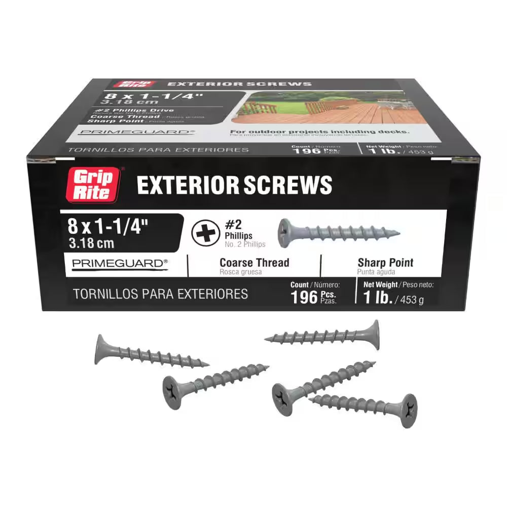 #8 X 1-1/4 In. #2 Phillips Bugle Head Coarse Thread Coated Exterior Wood Screws 1 Lb. Box
