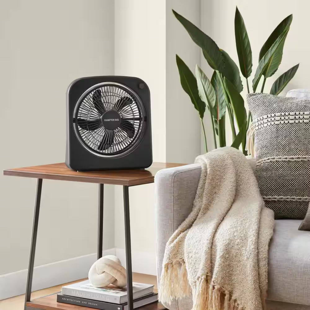 9 In. Multi-Speed Rechargable Box Fan in Black with Adjustable Head, Build-In Battery, and Usb-Type C Charging