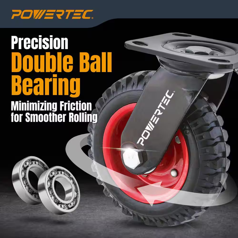 8 In. Swivel Plate Caster Wheels, Heavy-Duty Industrial Plate Casters with Rubber Knobby Tread