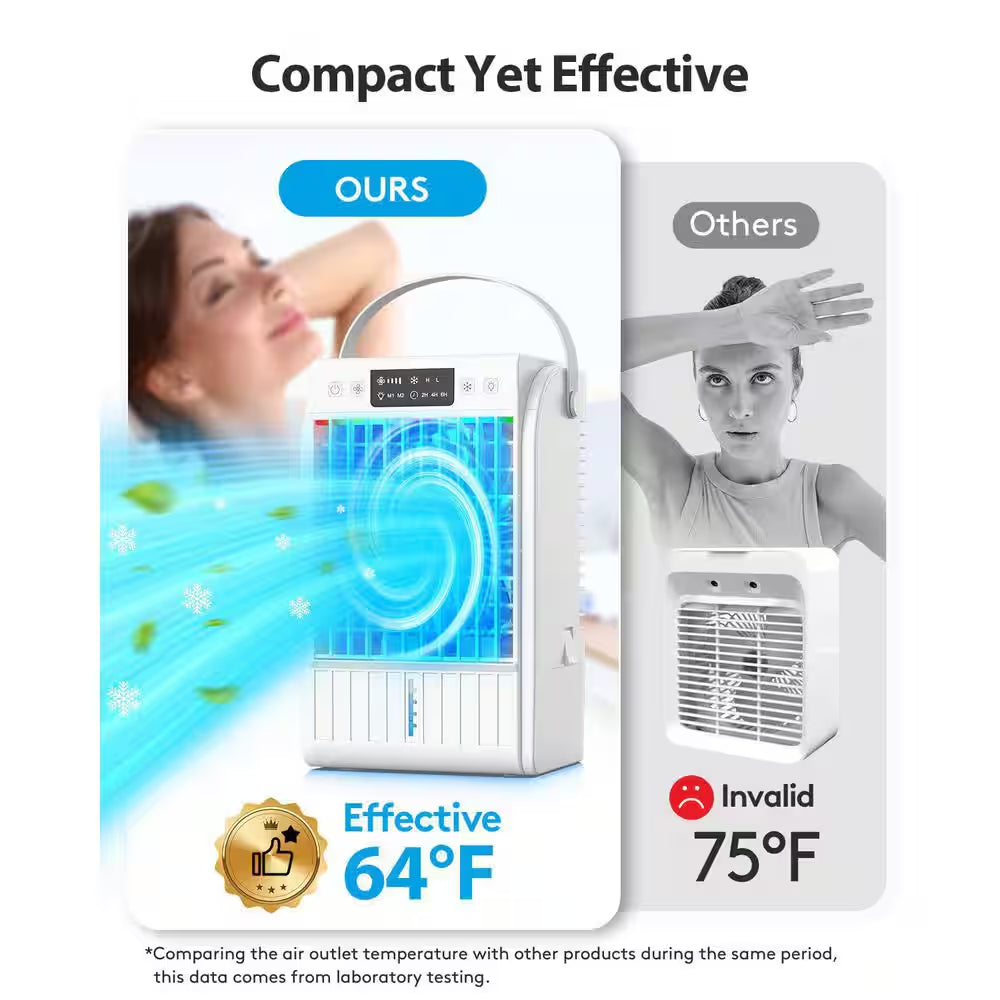 Portable Air Conditioner with 4-In-1 Function, 7 - Color Light, Extended Runtime, Cools Small Areas in White