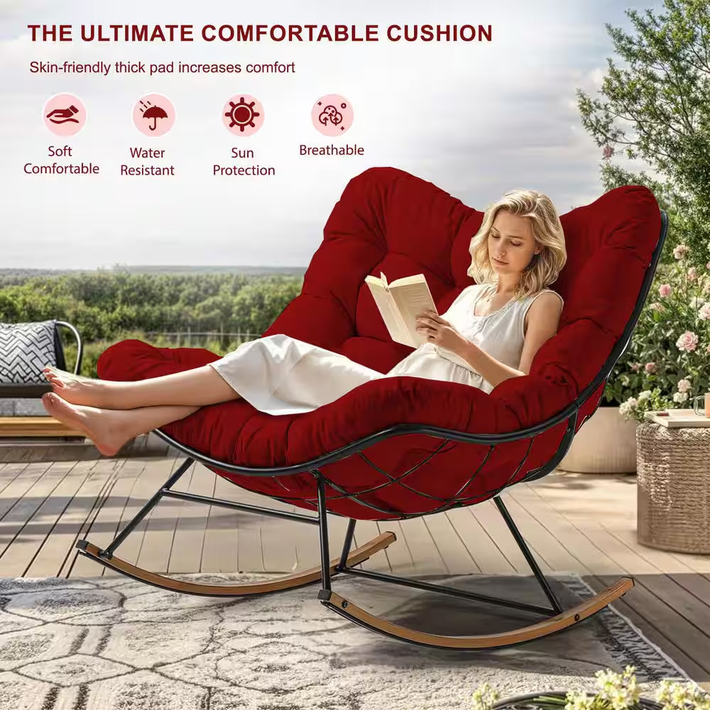 Waterproof Outdoor Rocking Chair Cushion, Only Cushion, 6.3 In. Patio Egg Chair Pad with Ties, Red Chair Cushion