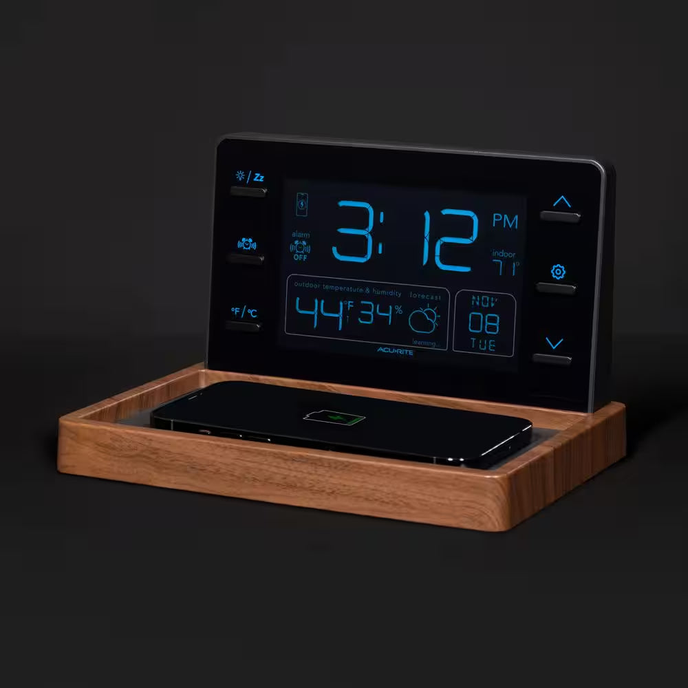 Weather Valet with Qi-Certified Wireless Charging Pad and Alarm Clock