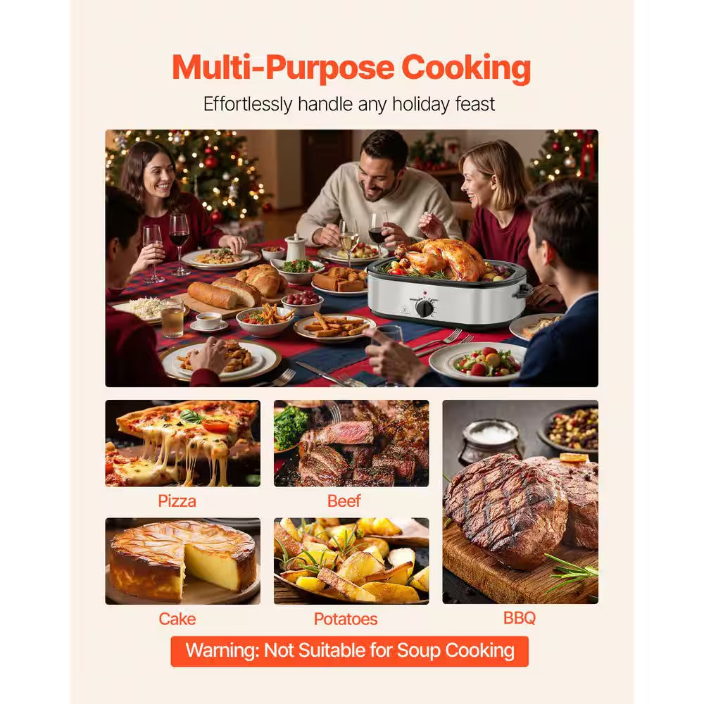 Roaster Oven, 14QT Sliver Slow Cooker, 150-450℉ Adjustable Temperature Electric Roasting Pan