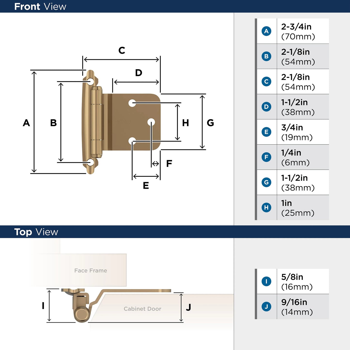 180-Degree Adjustable Overlay Surface Self-Closing Champagne Bronze Cabinet Hinge, 1 Pair(S) 2 -Pieces