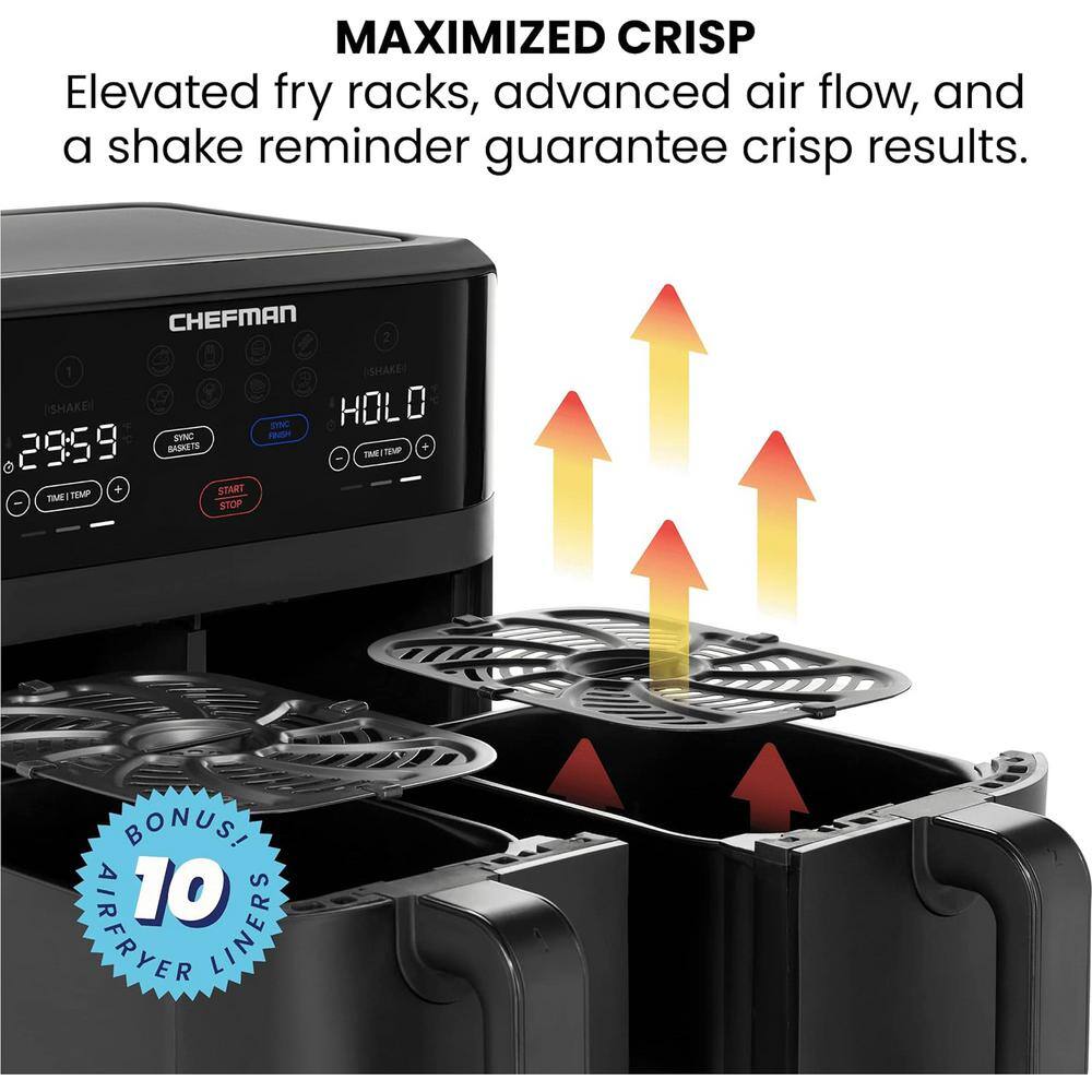 Chefman TurboFry Digital Touch 9 Qt. Black Air Fryer with Dual Baskets
