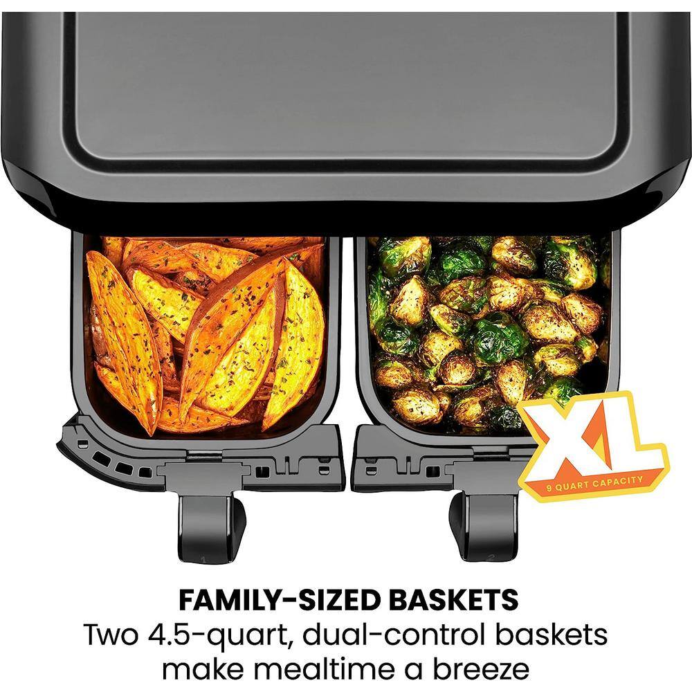 Chefman TurboFry Digital Touch 9 Qt. Black Air Fryer with Dual Baskets