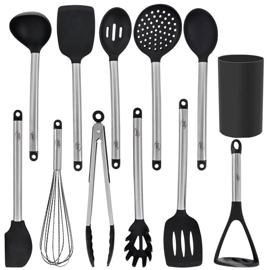Kaluns Black Stainless Steel and Silicone Kitchen Utensils (Set of 12)