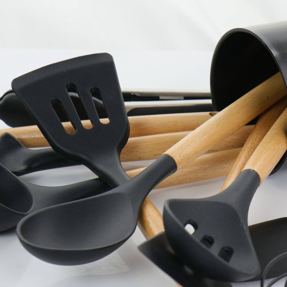 MegaChef  Black Silicone and Wood Cooking Utensils (Set of 12)