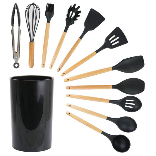 MegaChef  Black Silicone and Wood Cooking Utensils (Set of 12)