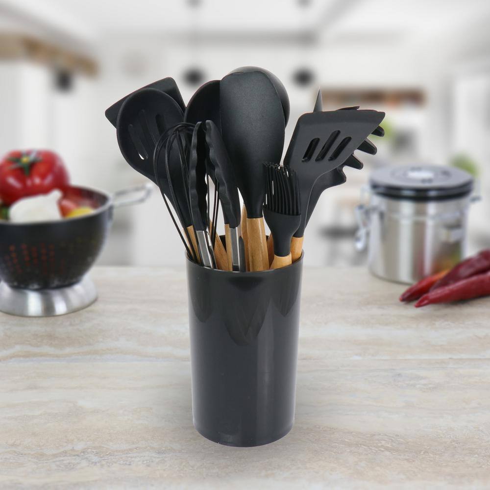 MegaChef  Black Silicone and Wood Cooking Utensils (Set of 12)