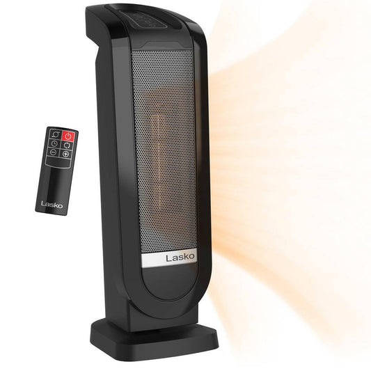 Lasko 1500W 22 in. Black Electric Tower Oscillating Ceramic Space Heater with Digital Display, Timer and Remote Control