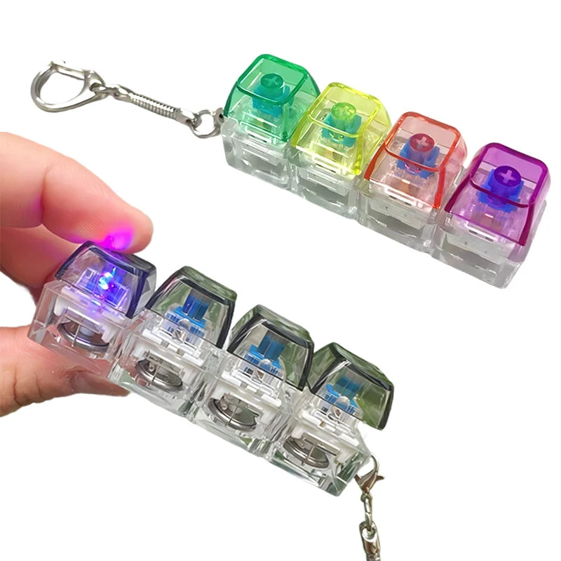 LED Keyboard Keychain Fidget Toys Crystal Clicker Sensory Toy for Stress Relief Keyboard Keychain Fidget Gadget for Adults Kids