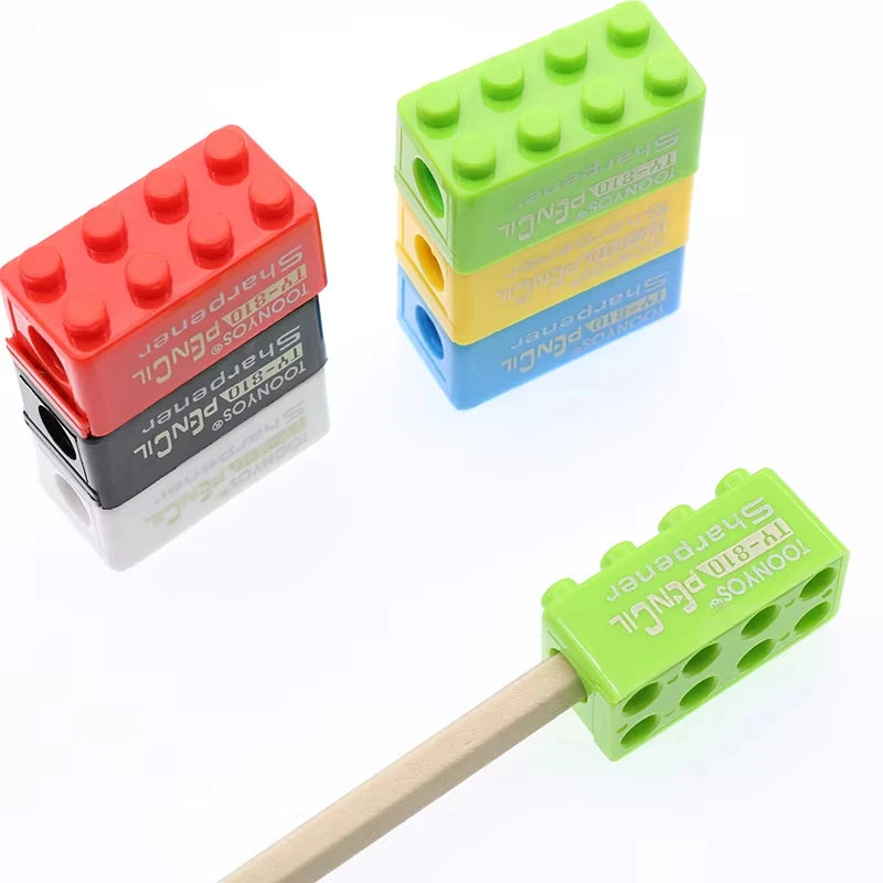 5/50Pcs Cartoon Plastic Building Blocks Pencil Sharpener for Children Office School Supplies Student Stationery Random Selection