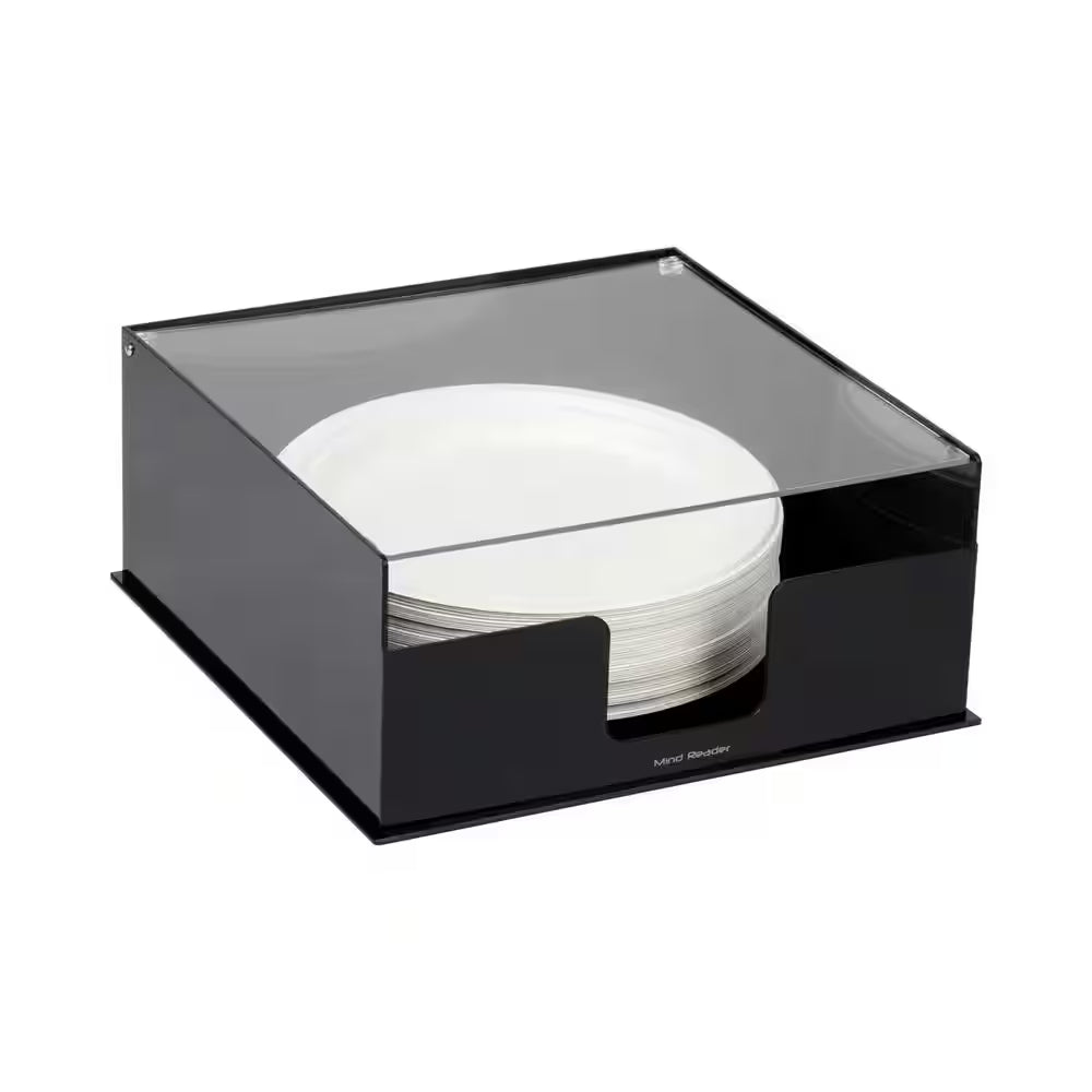 Black Acrylic Paper Plate Holder Covered Dispenser 11 In. L X 11 In. W X 5 In. H