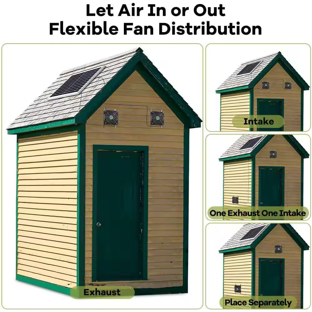 Solar-Powered Dual Fan with IPX7 Waterproof, 5 In. Fans, 13 Ft. Cable, Mounting Kit
