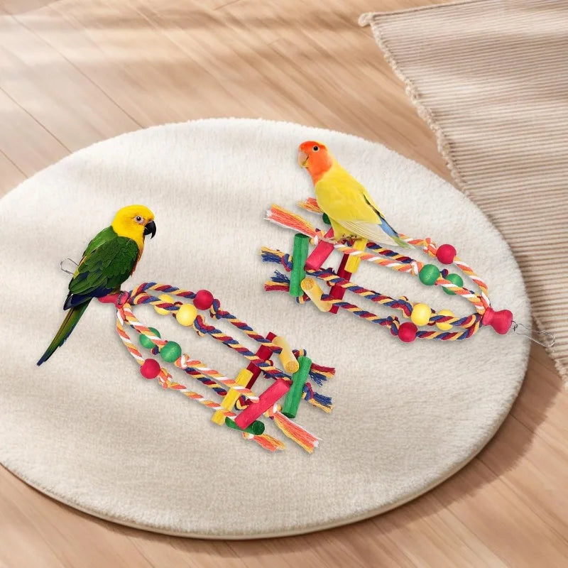 Bird Toys Parrot Toys Cotton Rope Colorful Beads Wooden Blocks Gnawing Strings Relieve Boredom Relieve Biting Hair Bird Supplies