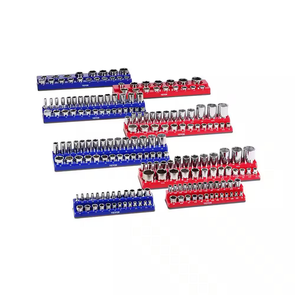 Magnetic Socket Organizer Set, 8-Pieces Socket Holder, 1/4 In., 3/8 In. and 1/2 In. Metric SAE Socket Trays