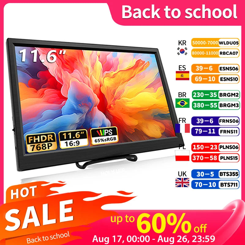 11.6 Inch Portable Monitor Hdmi-Compatible Laptop Second Screen Gaming Extended Display for Switch/Ps4/Xbox/Raspberry Pi