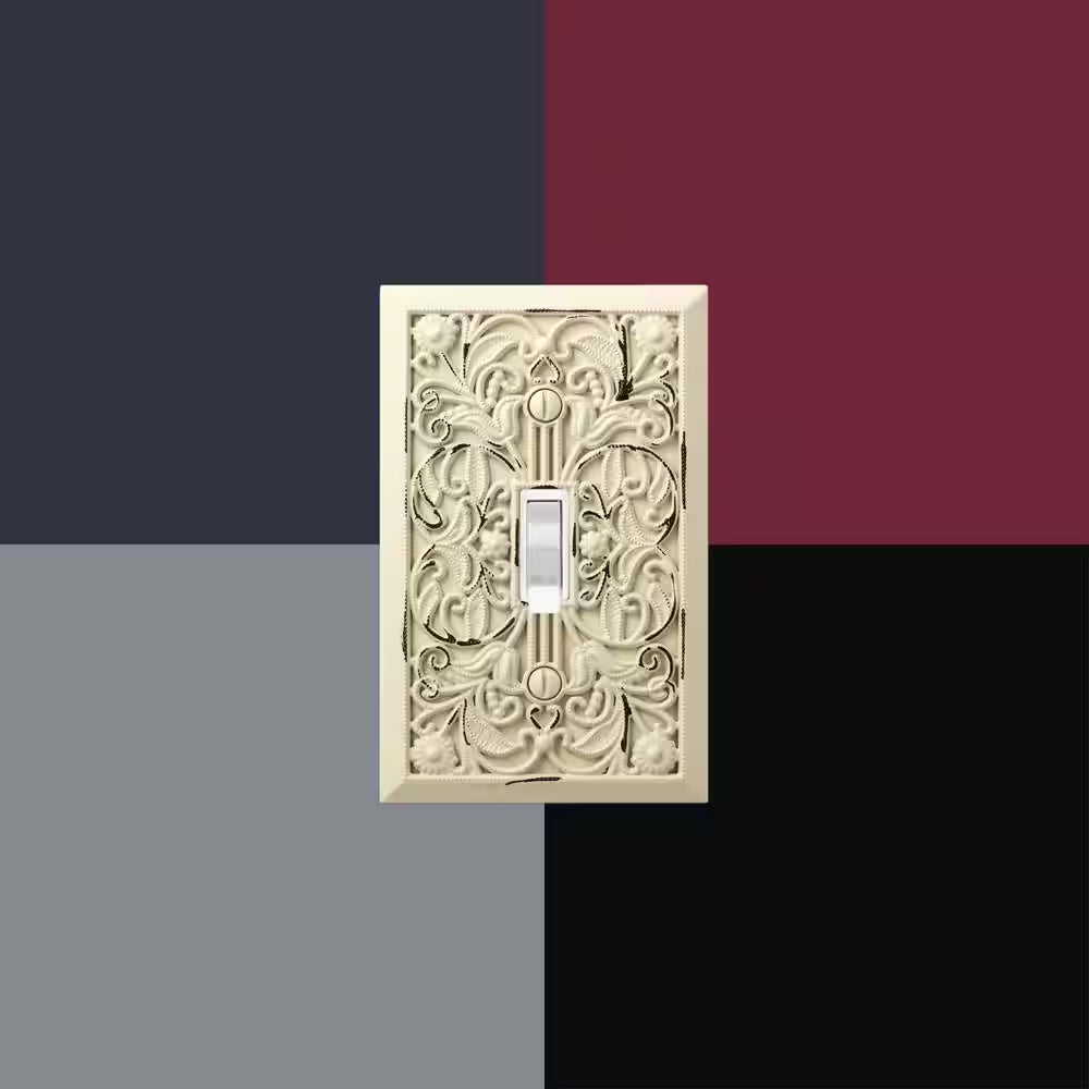 Filigree 1 Gang Toggle Metal Wall Plate - Antique White