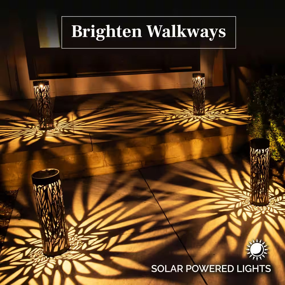 Low Voltage Black 2 Lumens Solar Powered Integrated LED Landscape Pathway Bollard Lights (4-Pack)