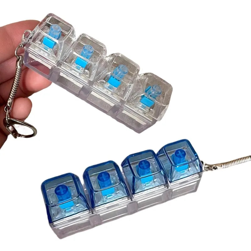 LED Keyboard Keychain Fidget Toys Crystal Clicker Sensory Toy for Stress Relief Keyboard Keychain Fidget Gadget for Adults Kids