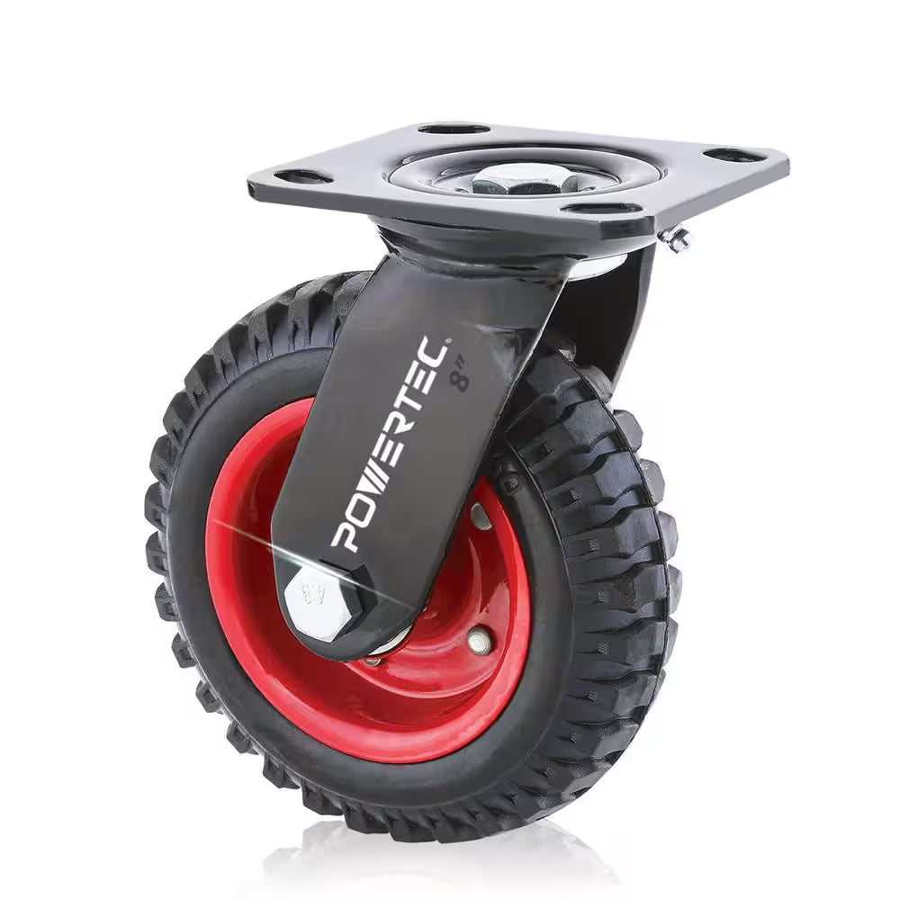 8 In. Swivel Plate Caster Wheels, Heavy-Duty Industrial Plate Casters with Rubber Knobby Tread