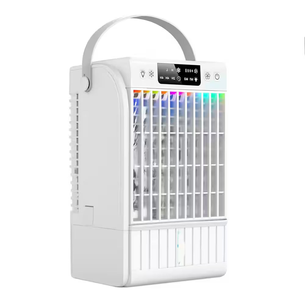 Portable Air Conditioner with 4-In-1 Function, 7 - Color Light, Extended Runtime, Cools Small Areas in White