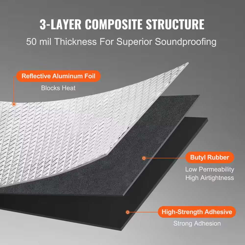 Car Sound Deadening Mat, 50 Mil 52 Sq. Ft. Car Sound Dampening Material, Butyl Automotive Sound Deadener