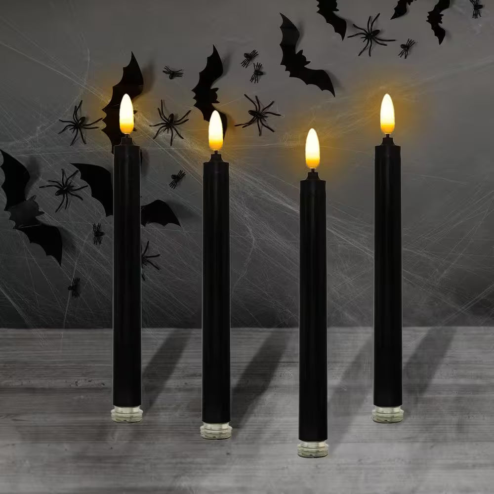 Black Battery Operated 3D Wick Flame Taper Candles (Set of 4)