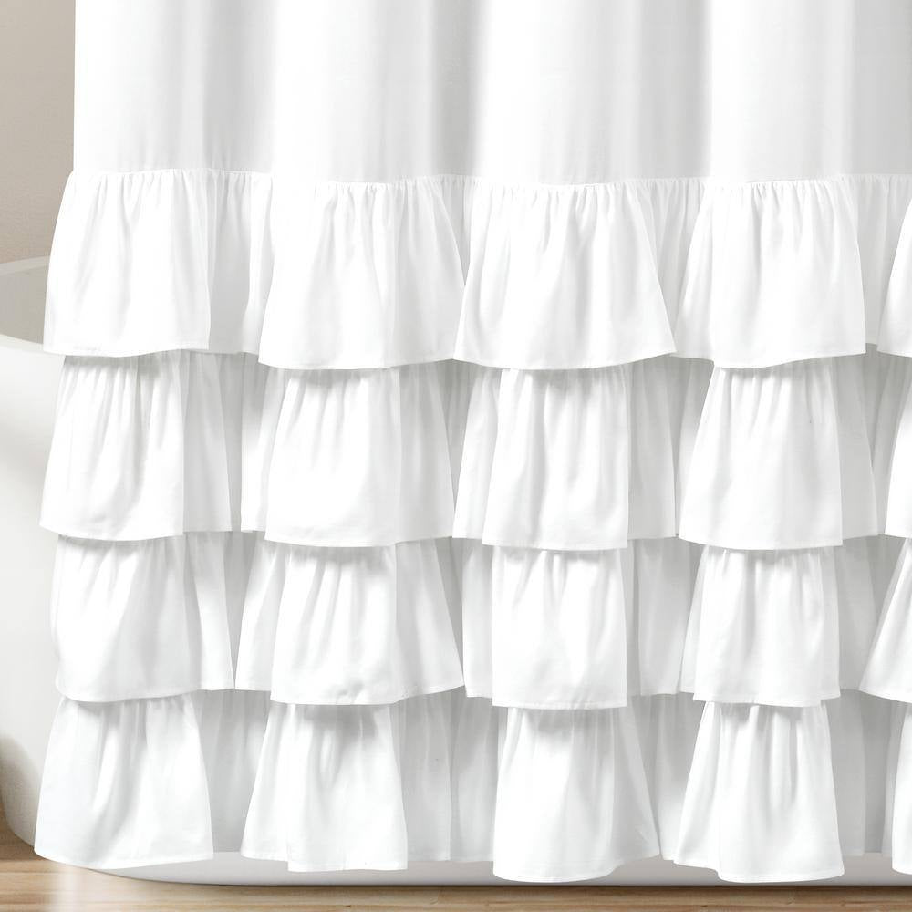 72 In. X 72 In. Allison Ruffle Shower Curtain White Single