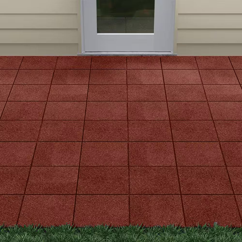 12 In. X 12 In. X 1/2 In. Red Square Rubber Paver (12-Pack)