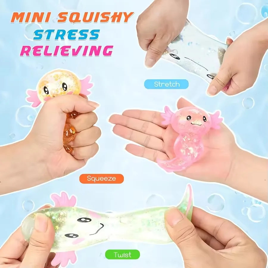 4Pcs Colorful Salamander Toys Cute Malt Sugar Filled Stretchy Axolotl Fun Squeeze Birthday Supplies Party Favors Color Random
