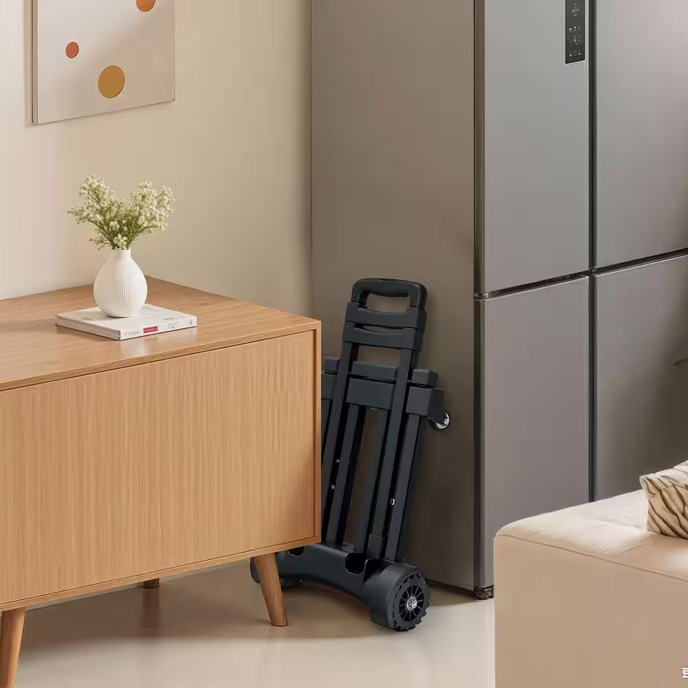Folding Hand Truck, 290 Lbs. Load Capacity, Collapsible Luggage Cart with 4 Wheels, 2 Elastic Ropes & Expandable Base