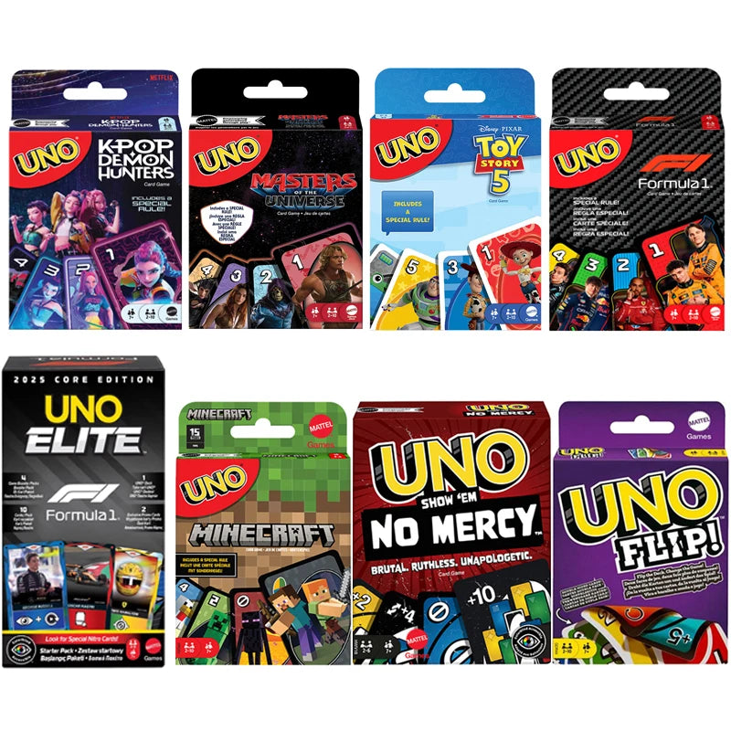 UNO Filp Playing Cards Games, Elite F1, Minecraft, K POP, Toy Story, Hot Wheels, No Mercy, Social Board Table Party Games