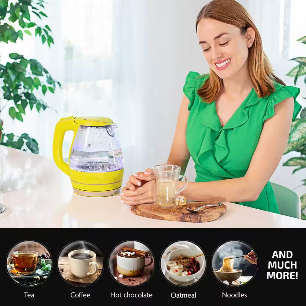 Illuminated 6.5-Cup Green Electric Kettle with Filter, Fast Heating and Auto-Shut Off
