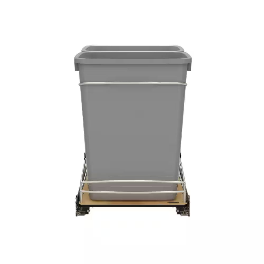 Double 35 Quart Pull Out Trash Containers, Gray, 54WC-1835SC-17-1