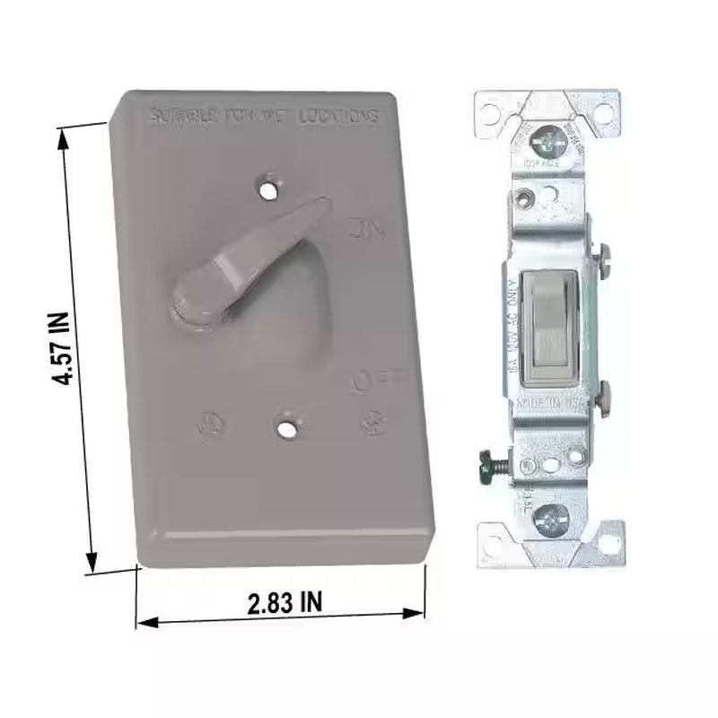 1-Gang Metal Weatherproof Single Pole Toggle Switch and Electrical Outlet Cover Kit, Gray