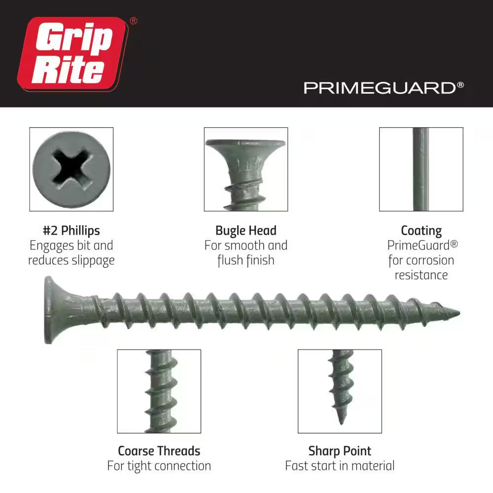 #8 X 1-1/4 In. #2 Phillips Bugle Head Coarse Thread Coated Exterior Wood Screws 1 Lb. Box
