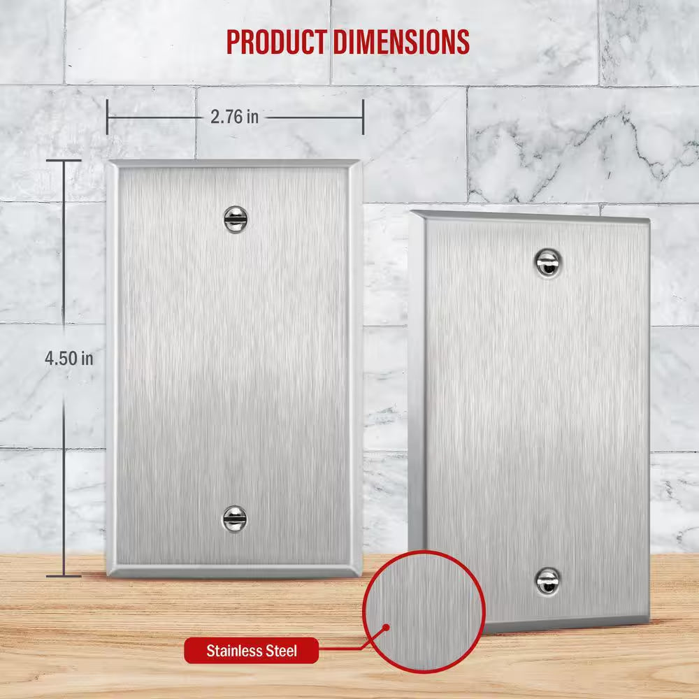 1-Gang Stainless Steel Blank Plate Metal Wall Plate, Standard Size (20-Pack)