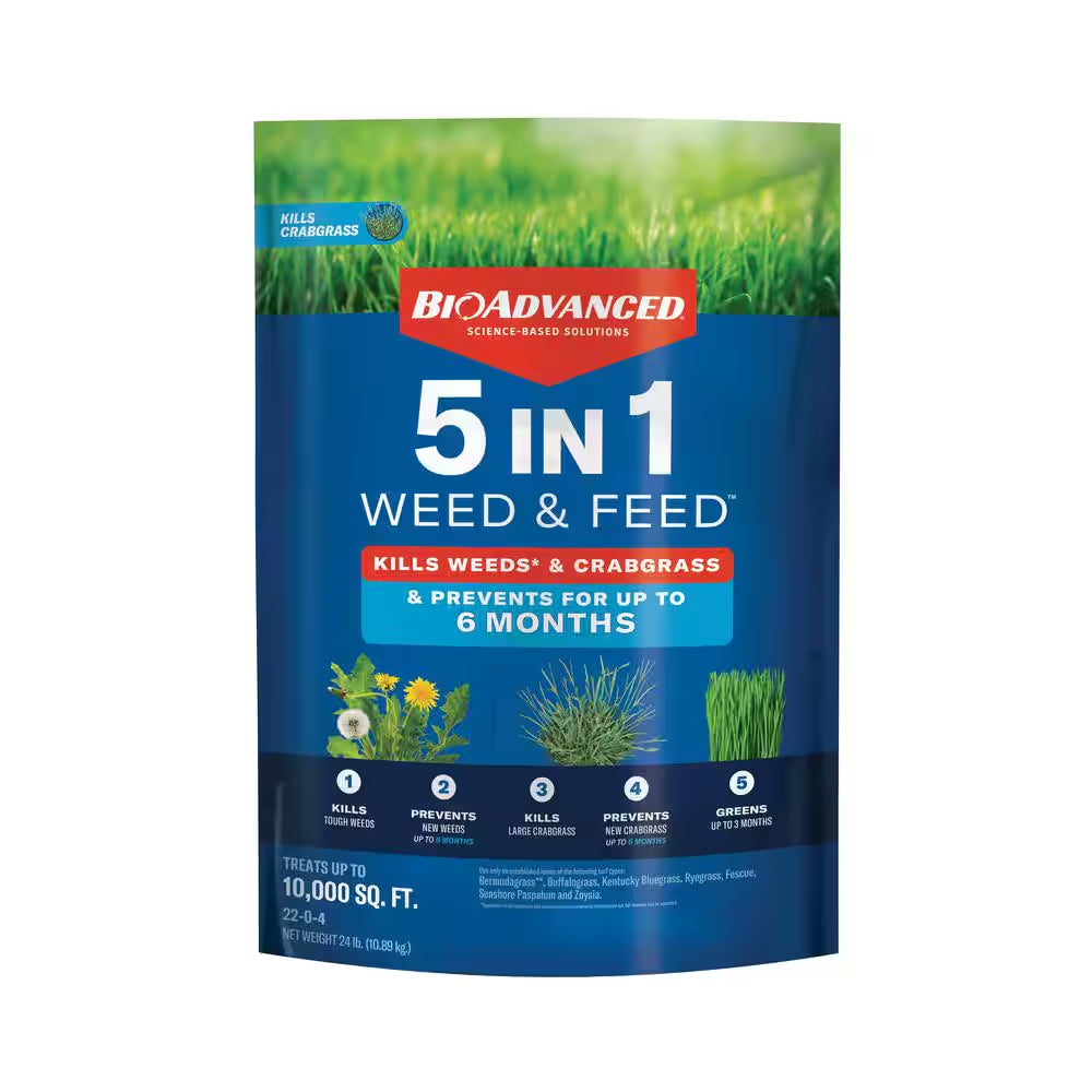 24 Lbs. Granules 5-In-1 Weed and Feed Dry Lawn Fertilizer for Northern Lawns
