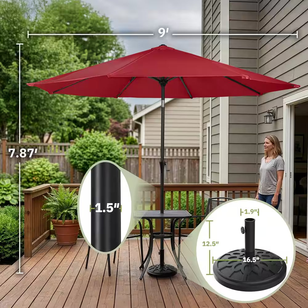 9 Ft. Outdoor Market Patio Umbrella with Base in Red
