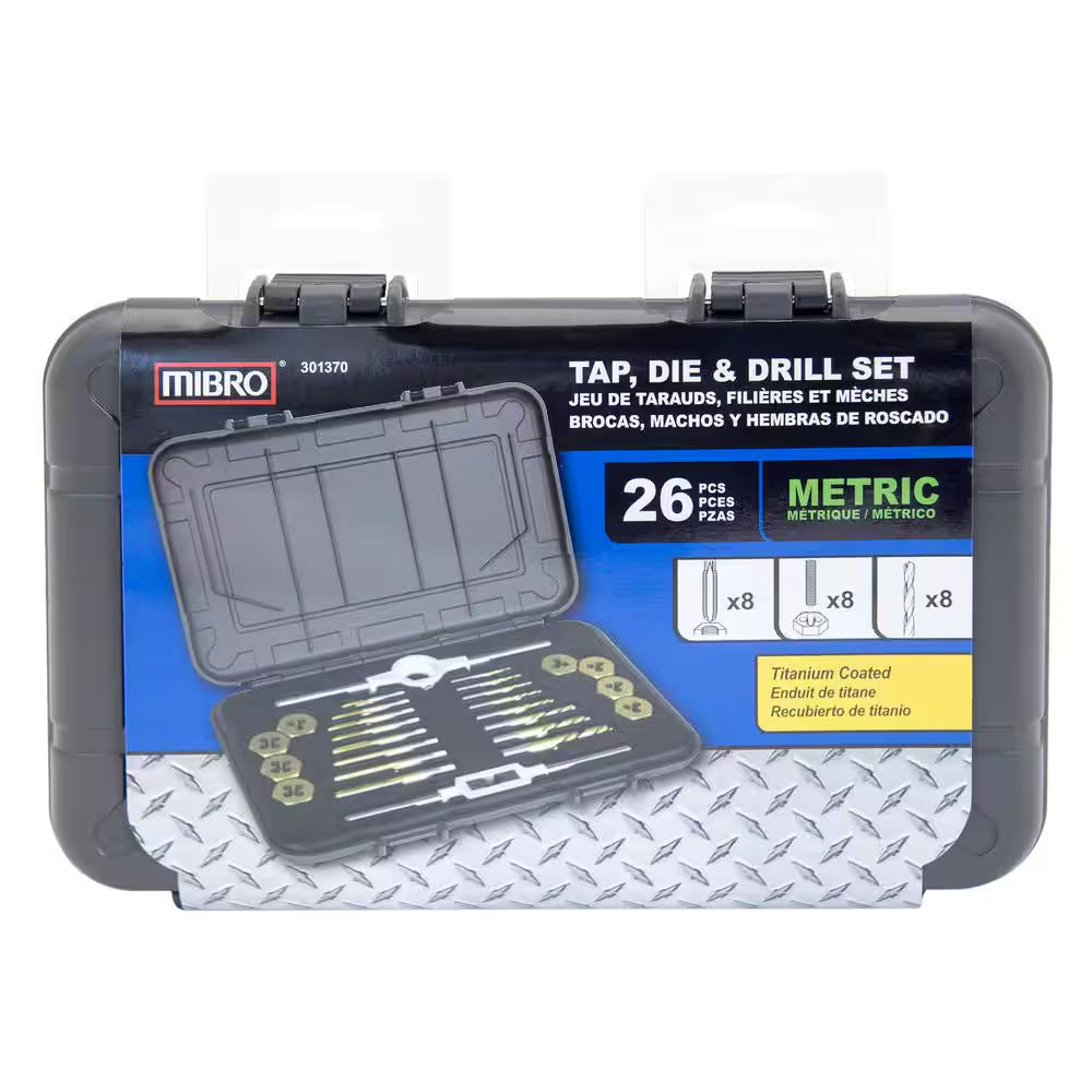 Titanium Nitride Coated Metric Tap, Die, and Drill Set (26-Piece)