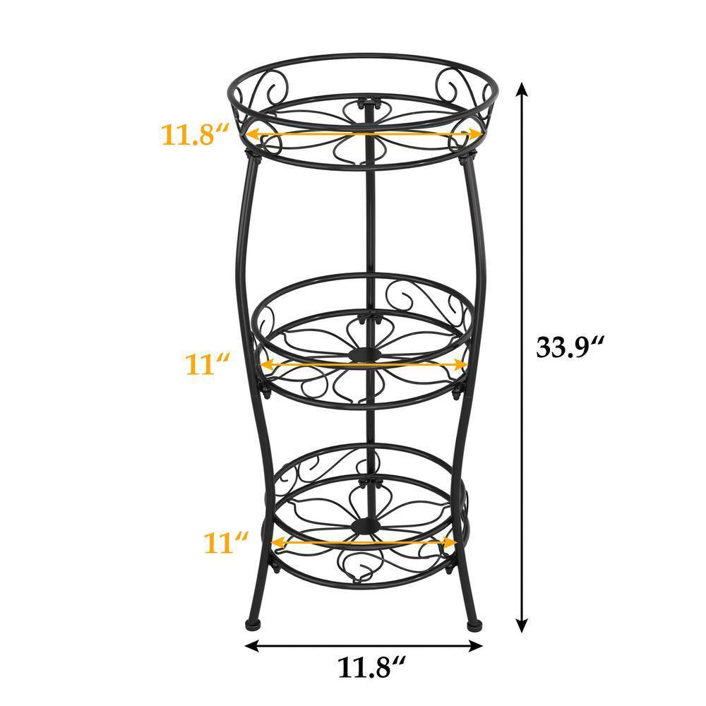 3-Tier Metal Plant Stand, Rustproof Iron, Heavy Duty Metal Indoor/Outdoor Flower Holder, Black 33.8 In.