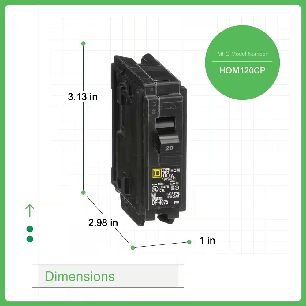 Homeline 20-Amp Single-Pole Circuit Breaker (HOM120CP)