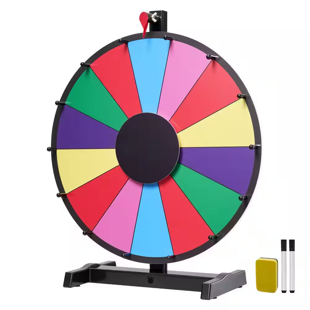 18 In. Spinning Prize Wheel, Heavy Duty Roulette Wheel with a Dry Erase and 2 Markers, Tabletop Spinner
